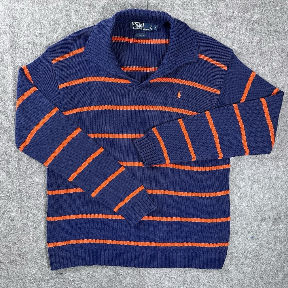 Vintage Ralph Lauren Navy & Orange Shawl Collar Hong Kong Sweater Size M